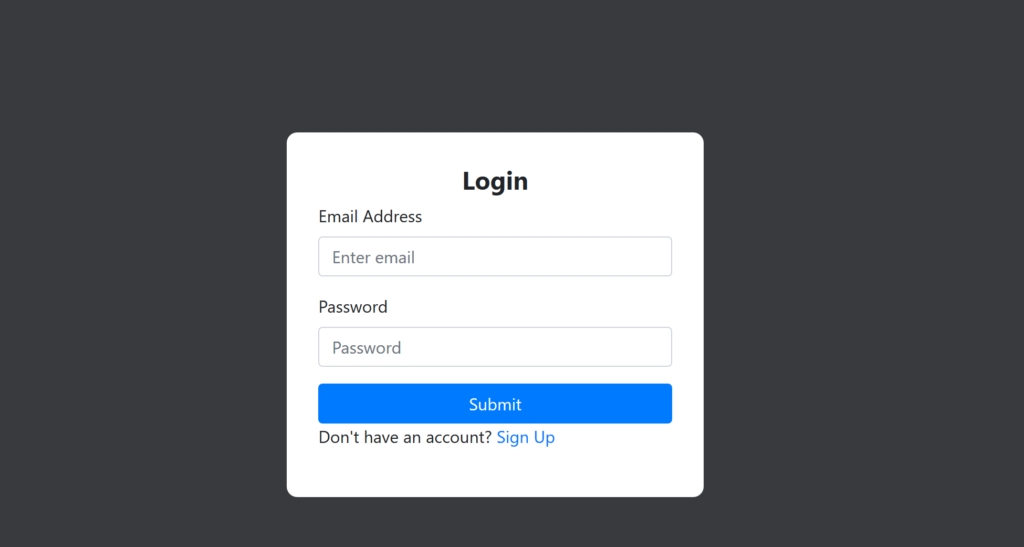 Login form in Desktop view