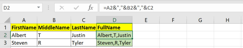  Concatenated string values using & operator 