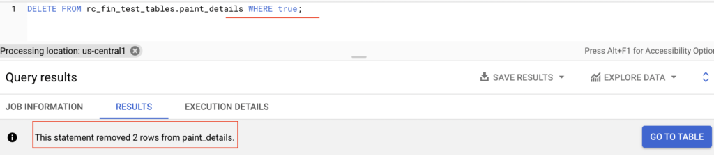 Delete all rows from a table in BigQuery