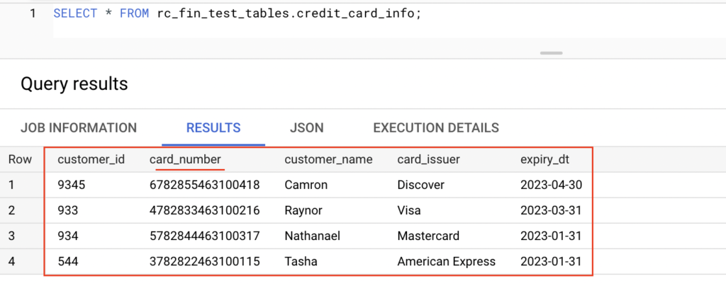 Sample data for Substring in BigQuery
