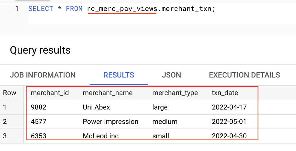 CREATE OR REPLACE VIEW example in BigQuery