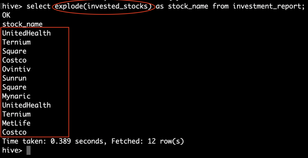 Explode function example in Hive