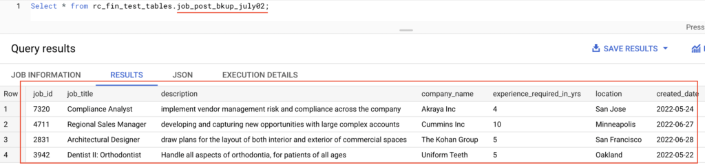 Select backup table in BigQuery