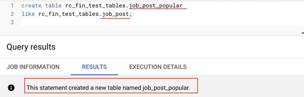 Create table Like statement example in BigQuery