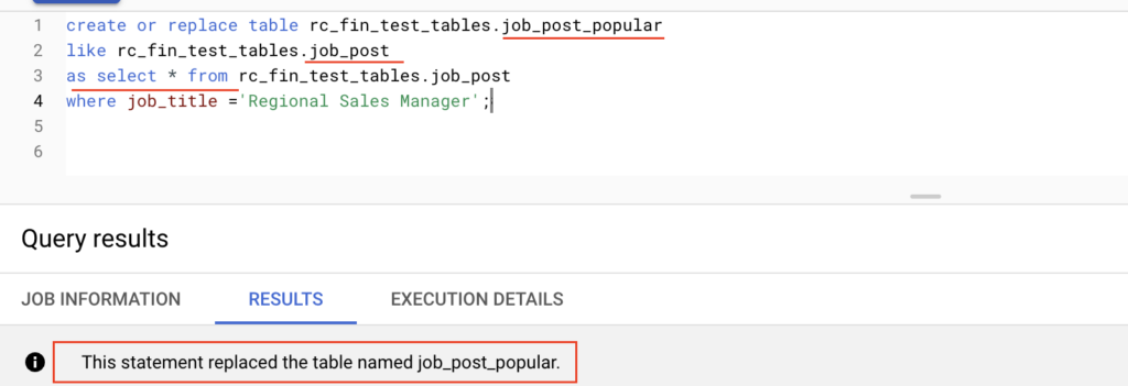 Create table like as select statement in BigQuery