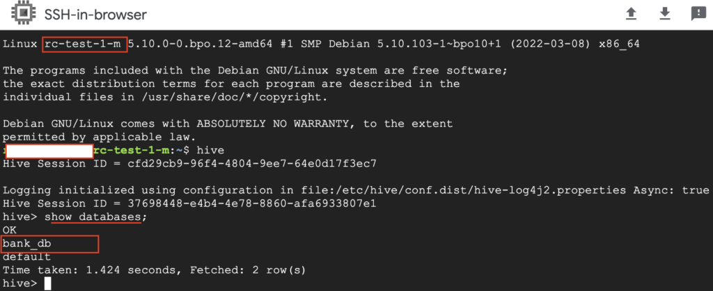 Hive database in Dataproc cluster