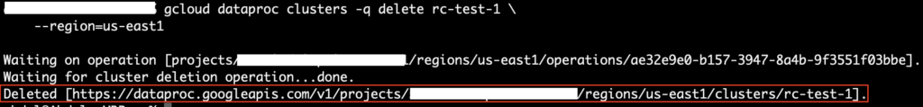 Delete dataproc cluster without prompt