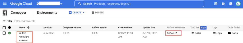 Launch Airflow in Cloud Composer