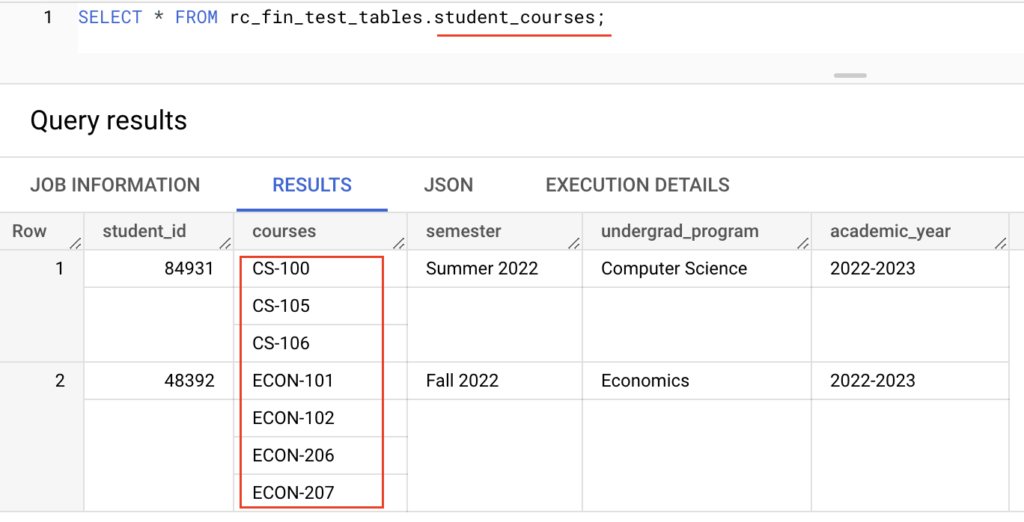 Array in BigQuery table