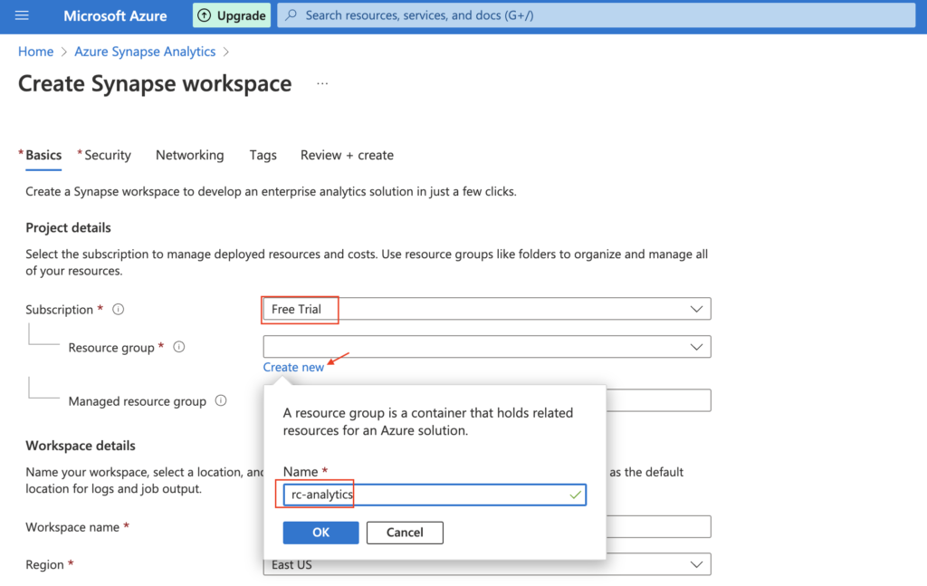 Resource group in Azure synapse analytics